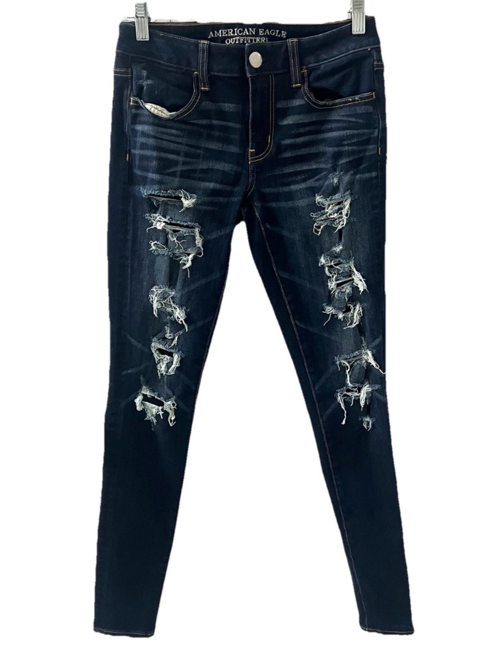 American Eagle Outfitters Dark Blue distressed skinny jegging jeans Size 4